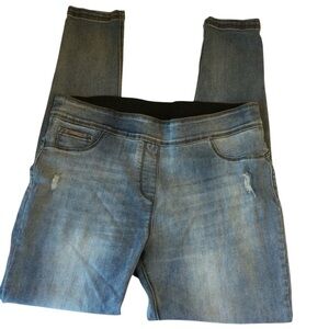 COCO Carmen Women's Blue Jeans Elastic Waist Distressed Skinny Leg Size L